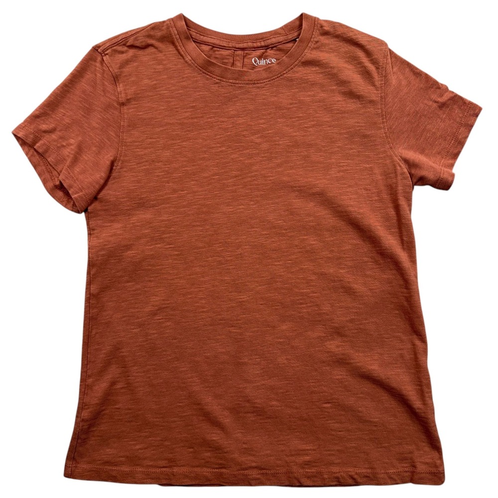 Quince T-Shirt Womens Medium Rust Orange Slub Knit Short Sleeve Back Seam Tee